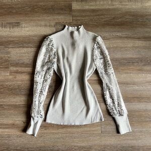 Vintage Style Silver Sequin Sleeve Top